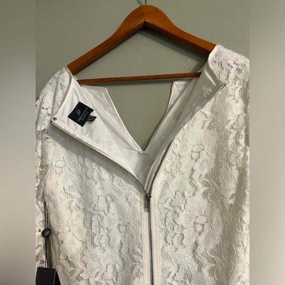 Adrianna Papell Womens Ruffle Cuff Sleeve Lace Cream Cocktail Dress  Sz 10 NWT - Picture 11 of 15
